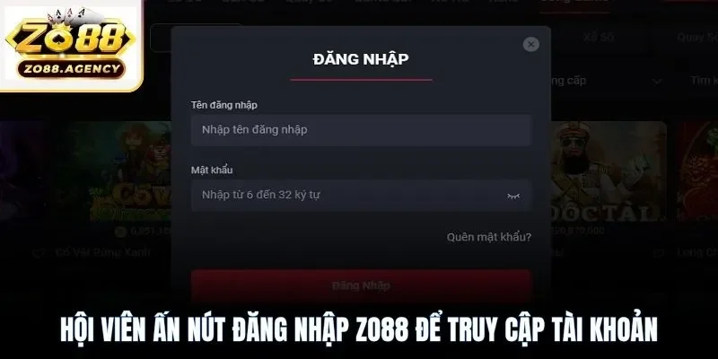 Hội viên ấn nút đăng nhập Zo88 để truy cập tài khoản